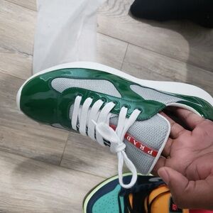 Prada Emerald and Gray Sneakers